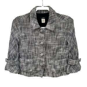 J.Crew Waverly Jacket Tweed Women's Blazer Size 2 Black White Linen Knit Y2K